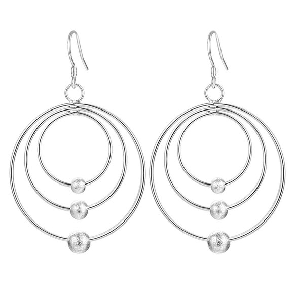 Gorgeous 3 Circles with Beads Hanging Earrings, Sterling Silver "Hypoallergenic" - Picture 8 of 8